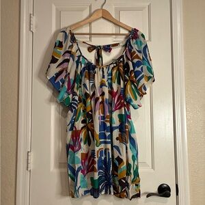 Multicolor Tropical Print Sheer Tunic